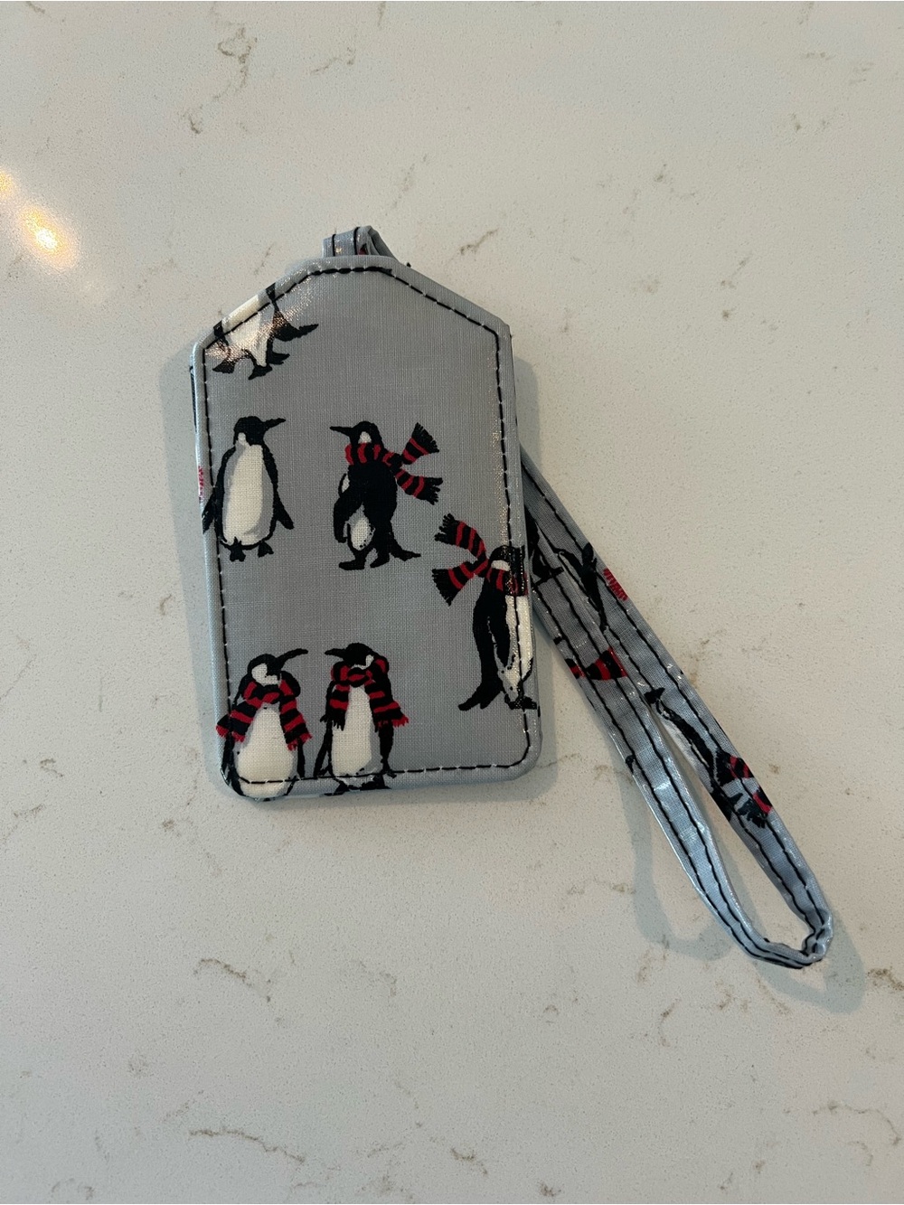 Vera Bradley Playful Penguin Print Luggage Tag with Matching Strap - Gray